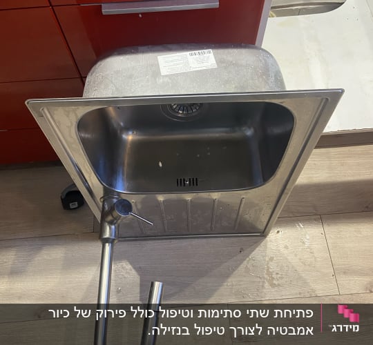 פתיחת שתי סתימות וטיפול כולל פירוק של כיור אמבטיה לצורך טיפול בנזילה.